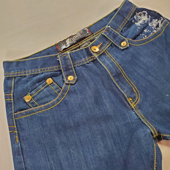 Clench Jeans Mens 36x32 Blue Denim Baggy Straight Leg Patchwork Grunge Vintage - Picture 8 of 16